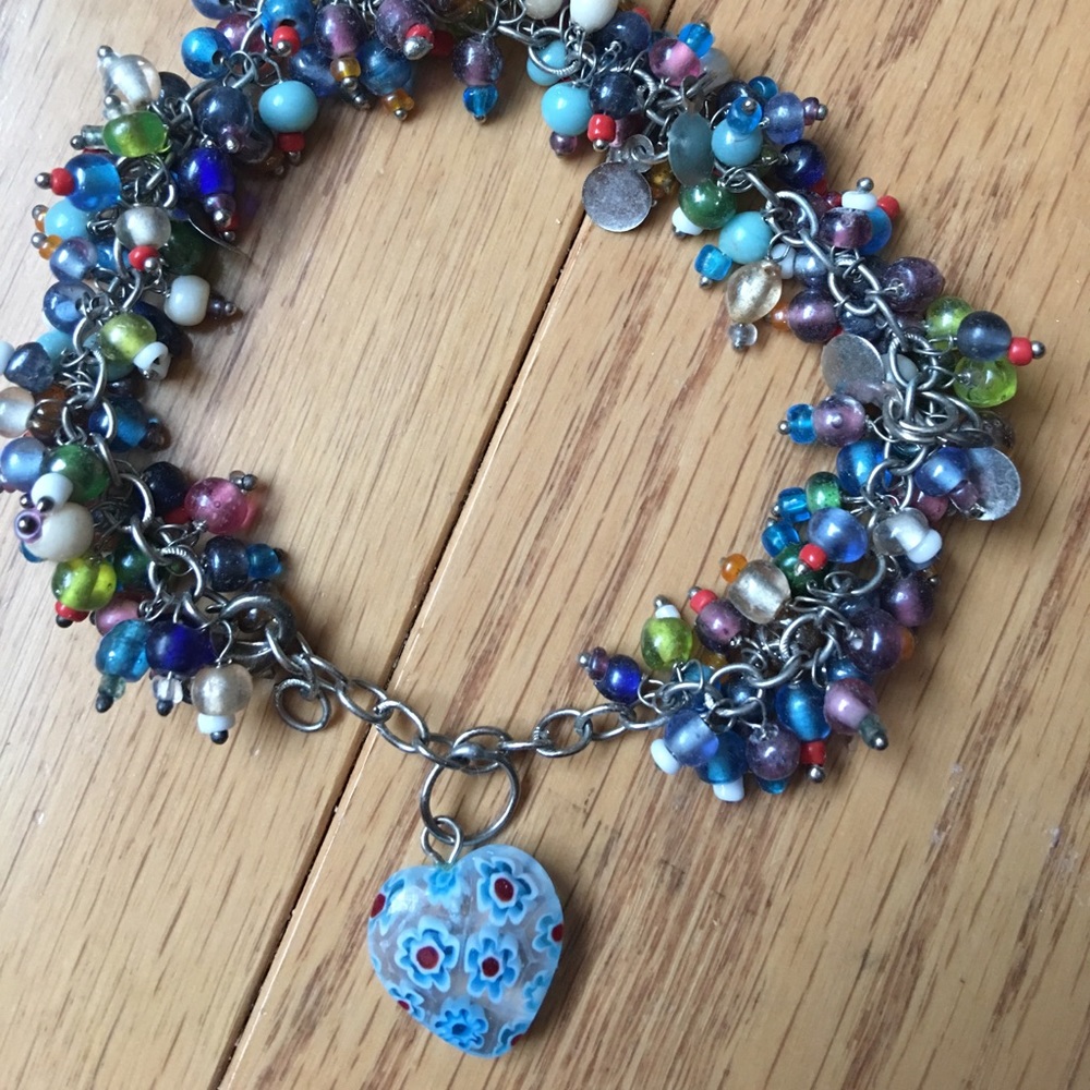 Colorful beaded bracelet with a heart charm